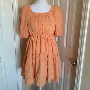 Square neck baby doll orange flower dress